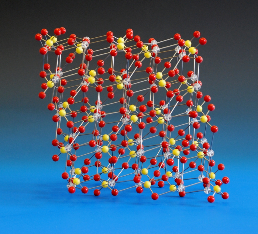 A model showing the crystal structure of the mineral barytes, barium sulphate (BaSO4)