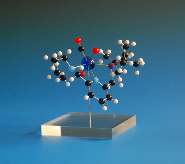 A molecular model of an inorganic complex on a transparent acrylic base