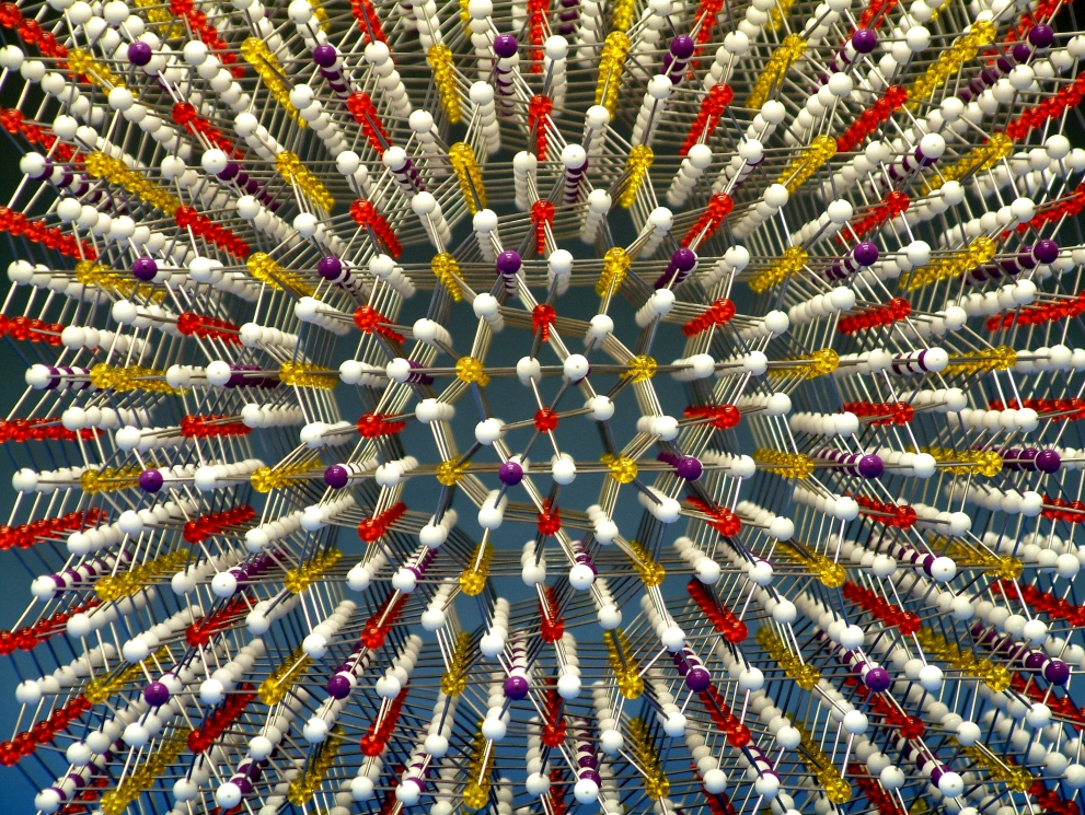 a spectacular close up of a crystal structure model of Lithium Iron Phosphate